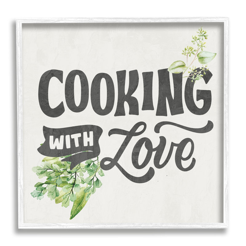 «Cuisiner avec une phrase d'amour sur bois» par Kim Allen, H 24 po x l 24 po x P 1,5 po, Giclée encadrée blanc bord de mer
