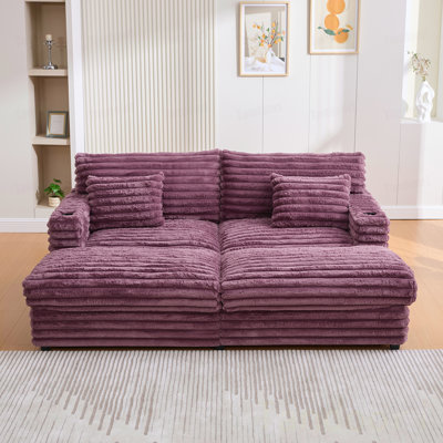 Très grand canapé-lit double, canapé-lit rembourré moelleux avec deux coussins de soutien, ports USB et porte-gobelets pour le salon