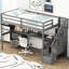 Lit mezzanine simple avec bureau et rangement double, fini gris avec capacité de rangement