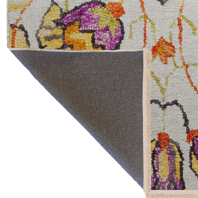 Tapis décoratif floral multicolore et rose à franges, Tapis de couloir 3 pi 3,37 po x 6 pi 6,74 po