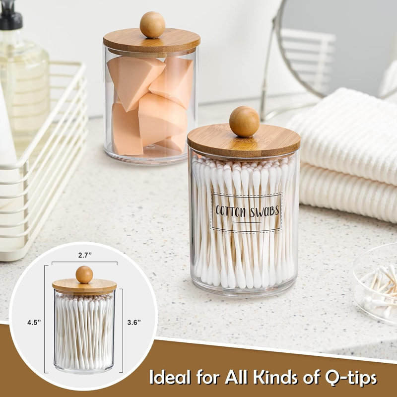 Paquet de 4 distributeurs de supports Qtip avec couvercles en bambou