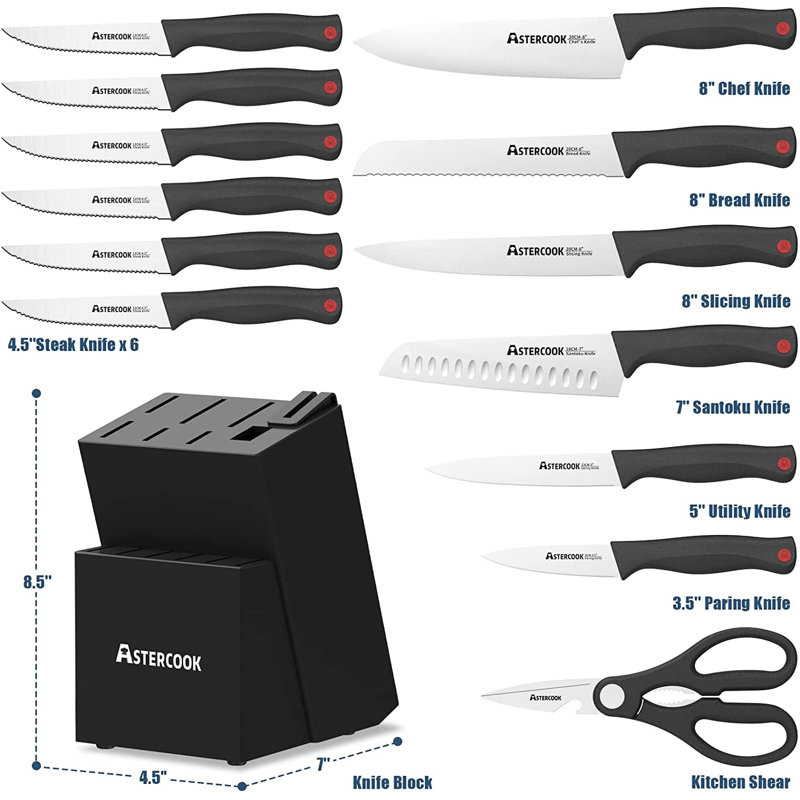 AIRPJ 14 Piece Stainless Steel Knife Block Set