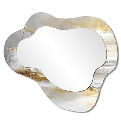 Minimalism Pure Golden Beach Landscape I - Beach Asymmetrical Wall Mirror, Nautical Vanity Mirror, Printed on Metal