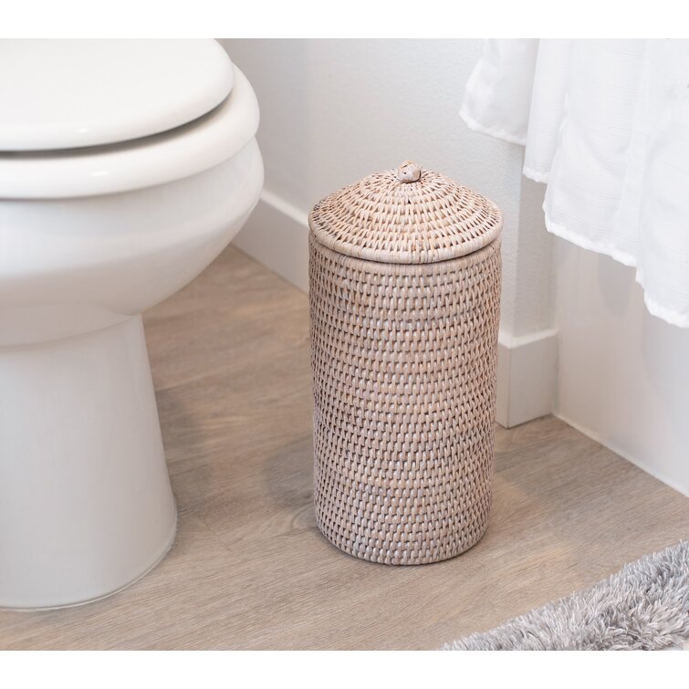Rattan Cylinder Toilet Roll Holder Bathroom Storage Rattan Basket 