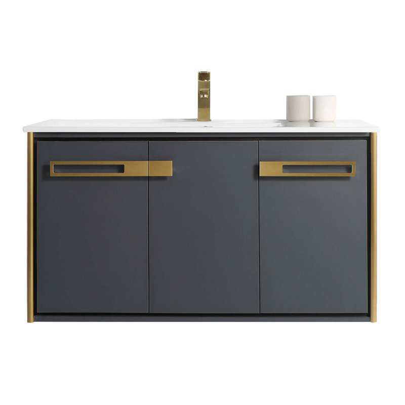 Meuble-lavabo simple l 42 po x P 18,31 po x H 23,25 po, Laiton satiné, Gris Onix