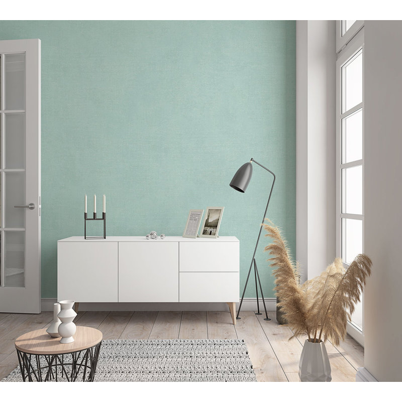 Flora Collection Pearlescent Plain Texture Wallpaper Roll, Blue