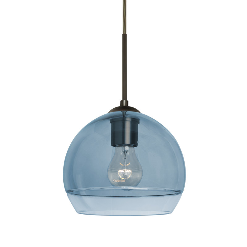 Emelia 1 - Light Single Pendant, 9.75" H x 11.5" W x 11.5" D, Blue, Bronze