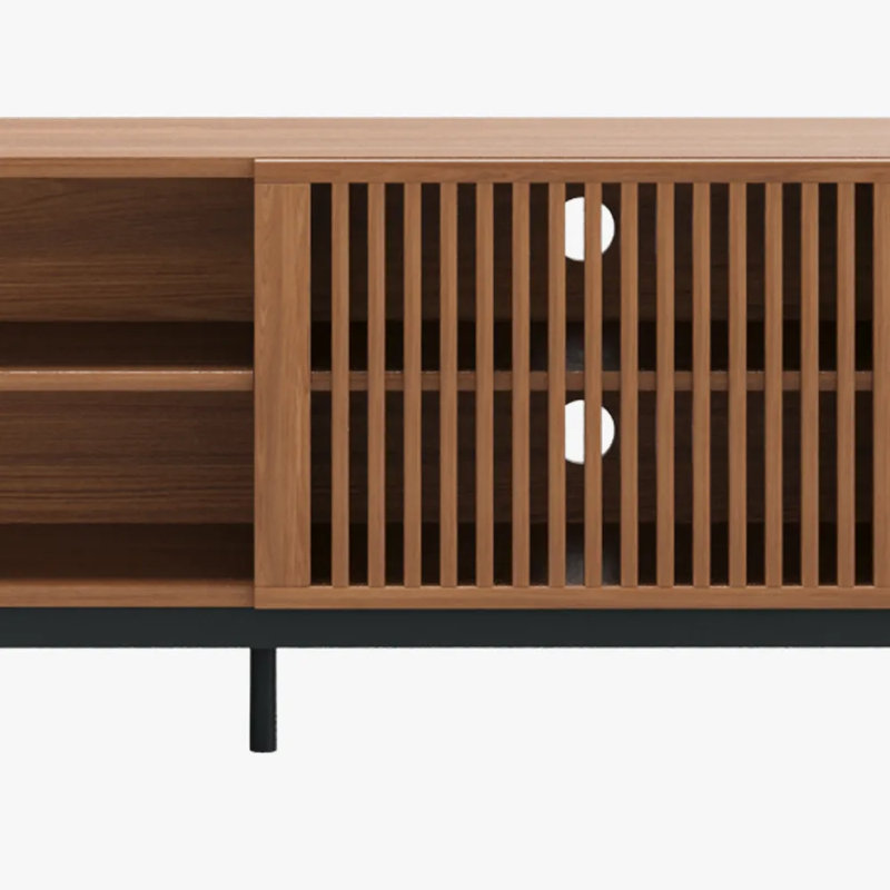 Mid-Century Modern TV Stand, Pre-Assembled, Brown, 21.65"H x 94.49"L x 15.75"W