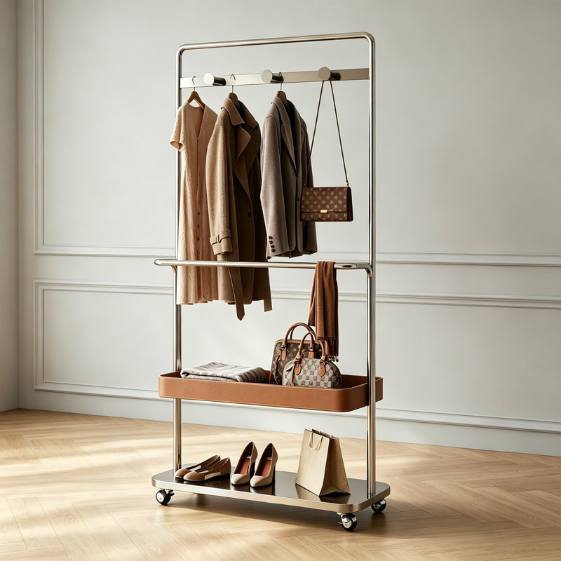 Stainless Steel Leather Rolling Coat Rack