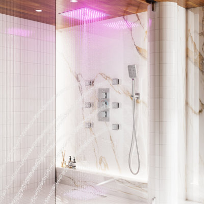 Système de douche thermostatique de luxe encastré 12 "avec DEL et 6 jets de corps