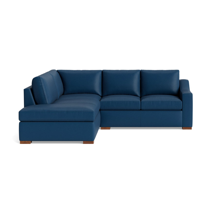 Lucca Leather Sectional, Left Hand Facing, Bison Deep Blue Top Grain Leather