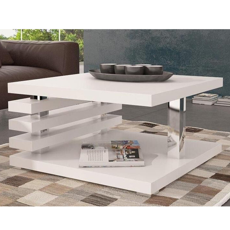 Dowling Floor Shelf Coffee Table with Storage, White