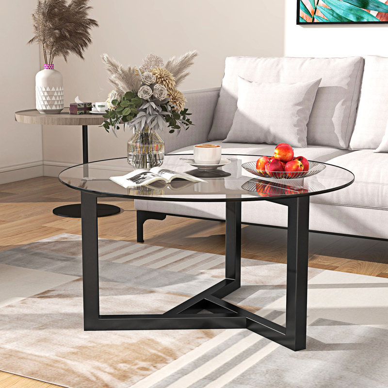 Round Glass Coffee Table, Brown