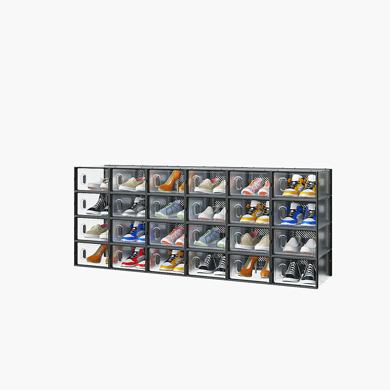  Shoe Storage Box Organizers Stackable (Set Of 24), Clear/Black