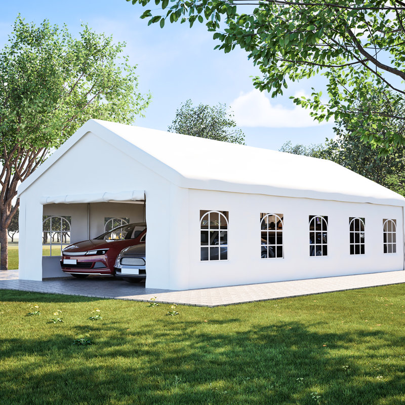 Portable 16X32 Carport Garage, All Weather Outdoor Shelter For Cars And Lawn Equipment, Triple - Secure Construction Canopy, Protection Vehicles Events,