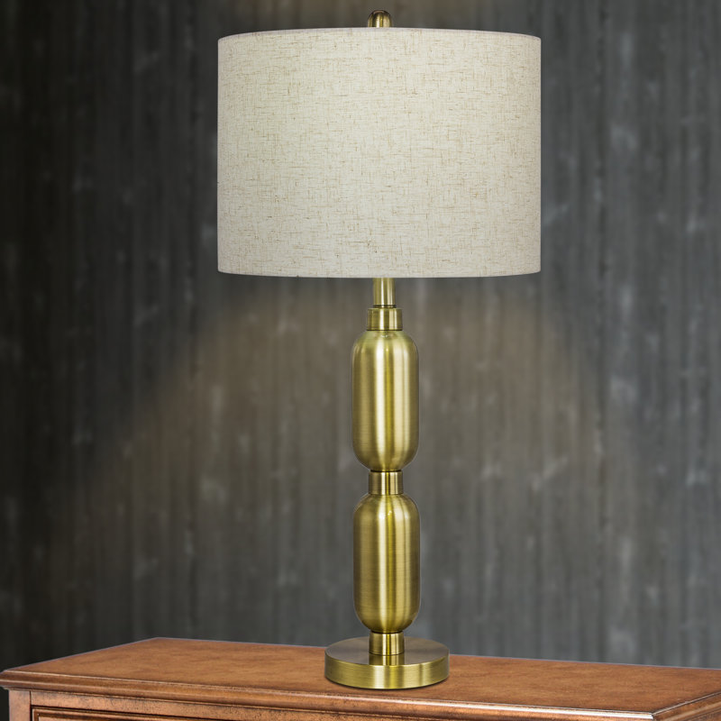 Metal Table Lamp, Antique Brass, Beige