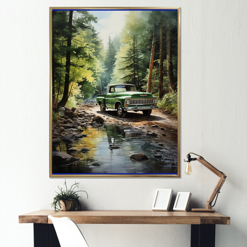 Yaden Pickup Truck Whispering Forest I, H 32 po x l 24 po x P 1 po, Cadre flottant doré