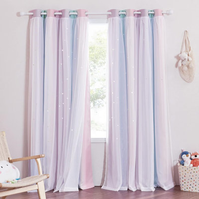  Star Colorful Blackout Curtains Bedroom Decor, Double-Layer Rainbow Stripe Window Curtain with Sheer for Kids Nursery (2 Panels, Tiebacks Included,Adult)