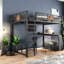 Lit mezzanine double compact avec bureau et rangement en métal, conception moderne pour la maison