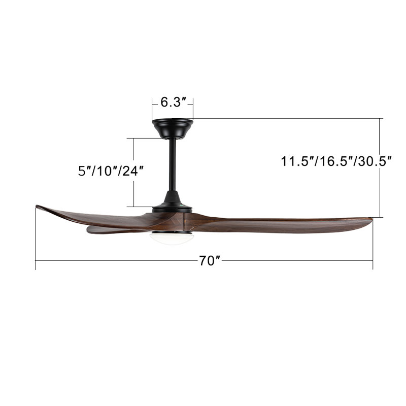 Ventilateur de plafond en bois massif de 70 pouces avec lumière et télécommande, ventilateur de plafond de style ferme moderne, pales en bois massif de style hélice, moteur CC réversible silencieux, lumière DEL à intensité variable à 3 températures de couleur pour le salon, la salle à manger et les espaces intérieurs.