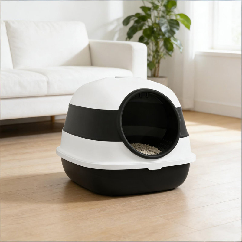 Litière pour chat, litière avec couvercle, Noir / blanc