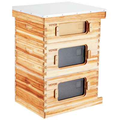 Bee Hive 20 Frame Bee Hives Starter Kit, Beeswax Coated Fir Wood, 1 Deep + 1 Medium Bee Boxes Langstroth Beehive Kit, Transparent Acrylic Windows With Foundations For Beginners Pro Beekeepers