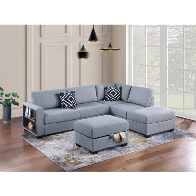 Canapé modulaire réversible 3 pièces avec repose-pieds, rangement fonctionnel et tablette, idéal pour la vie moderne et l'efficacité de l'espace