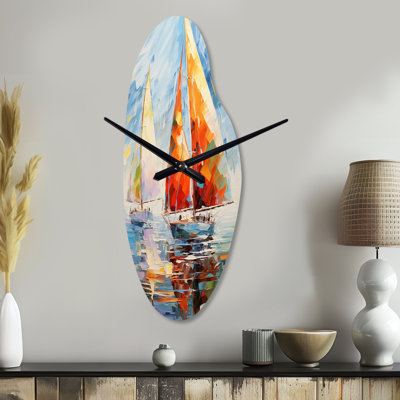 Meakin Sailboat Abstract Winds II - Boat Sailing Curved Metal Wall Clock, Modern Asymmetrical Wall Clock Print