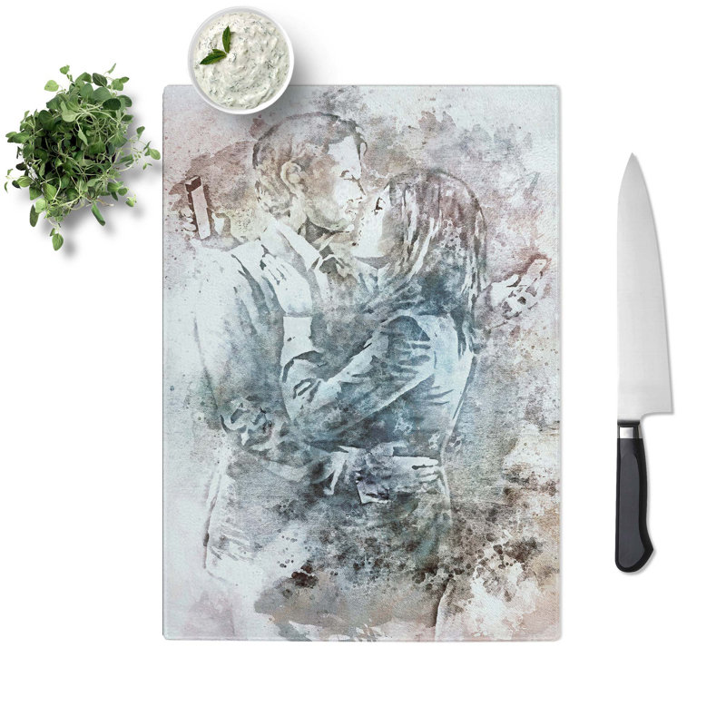 Glass Mobile Phone Lovers in Abstract Chopping Board, 39 cm W x 28.5 cm L