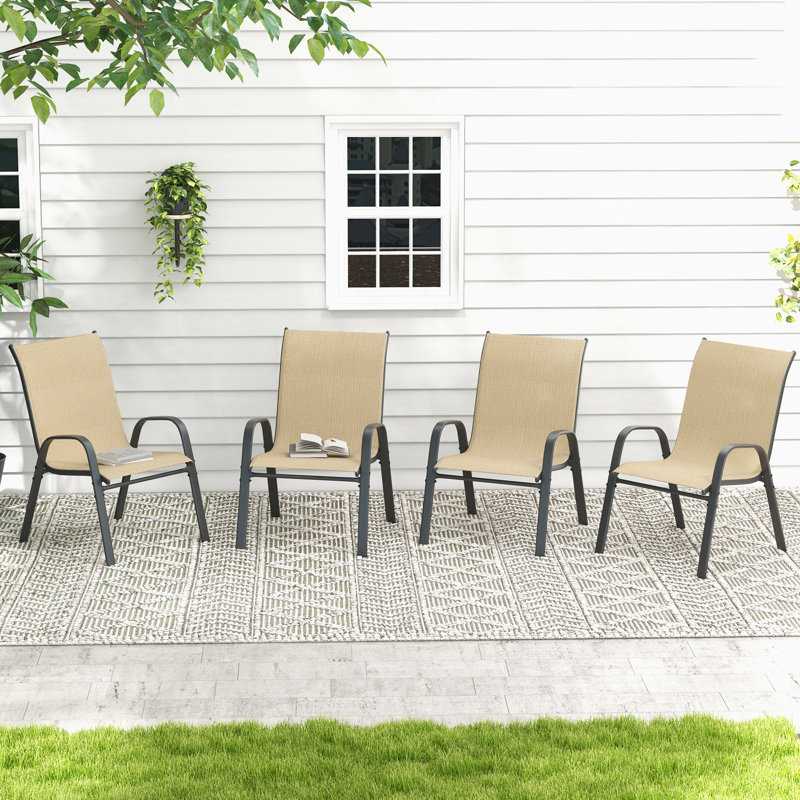 Patio Chairs Set Of 4, Outdoor Lightweight Stackable Dining Chairs W/all-weather PVC-coated polyester Fabric & Metal Frame
