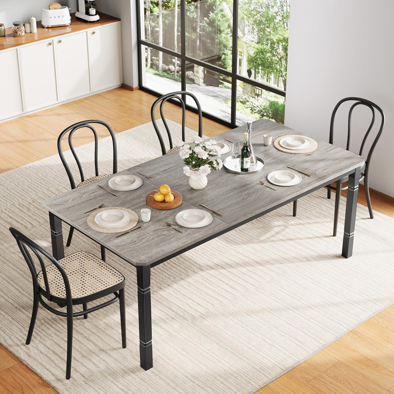 78.7" Farmhouse Dining Table for 6-8 People - Rustic Industrial Kitchen Table, Black, Gray