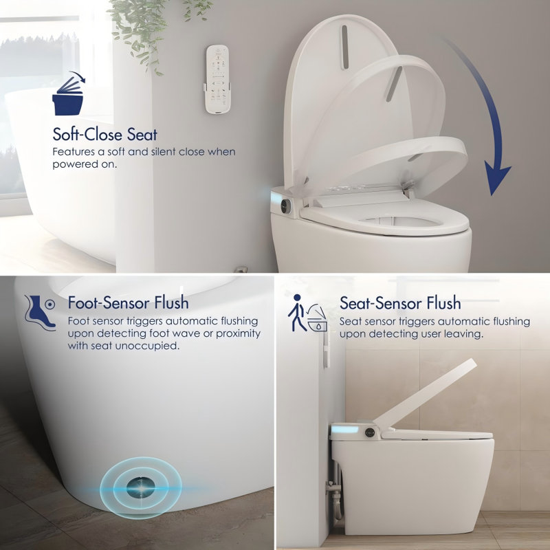 Piedmont Elongated Smart Toilet with Bidet Function, Heated Seat, Touchless Flush, Pre-Wetting, Soft-Closing, Night Light (Remote Included)