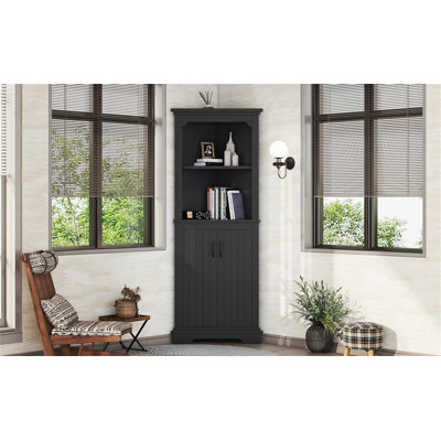 Grande armoire d'angle avec portes pour le salon, la salle de bain, la salle à manger ou la cuisine, noir