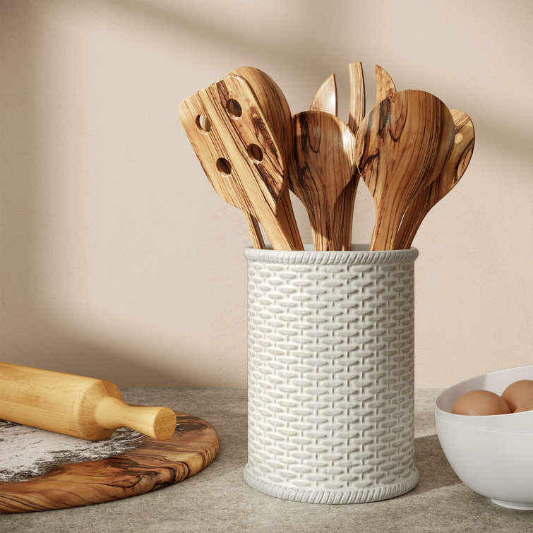 Home Basics Breakfast Ceramic Utensil Crock, White, KITCHEN ORGANIZATION