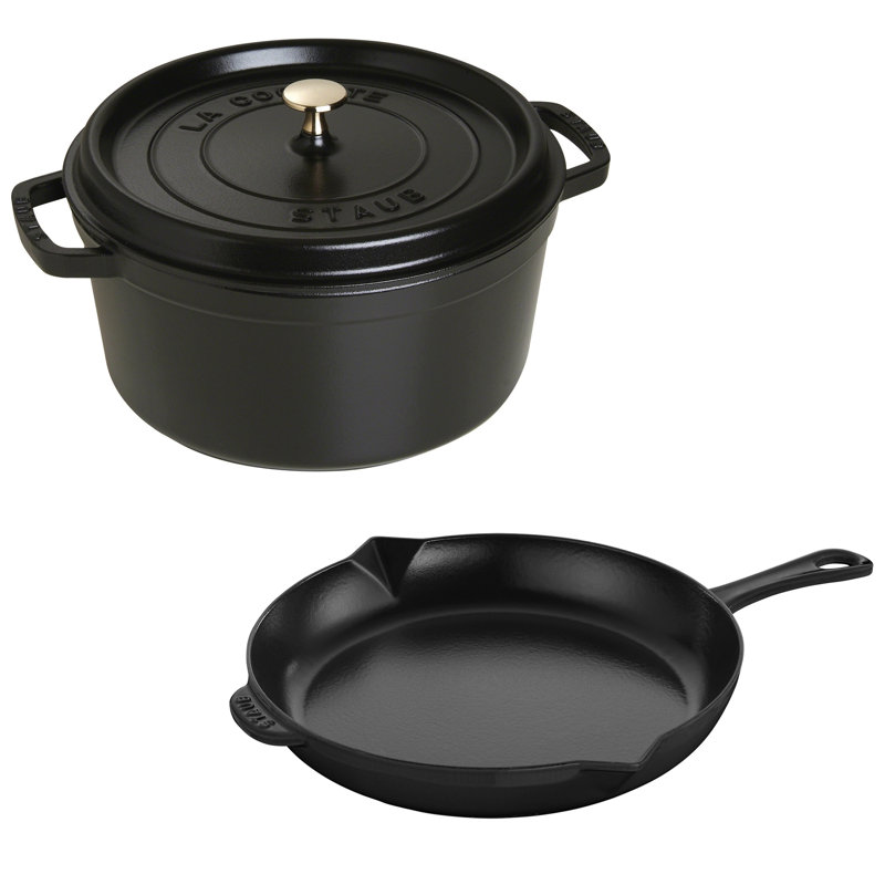 Staub 3 Pieces Cast Iron Cookware Set, Matte Black