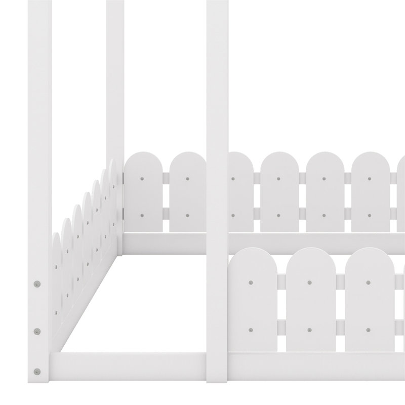 Cadre de lit en bois avec clôture, Blanc