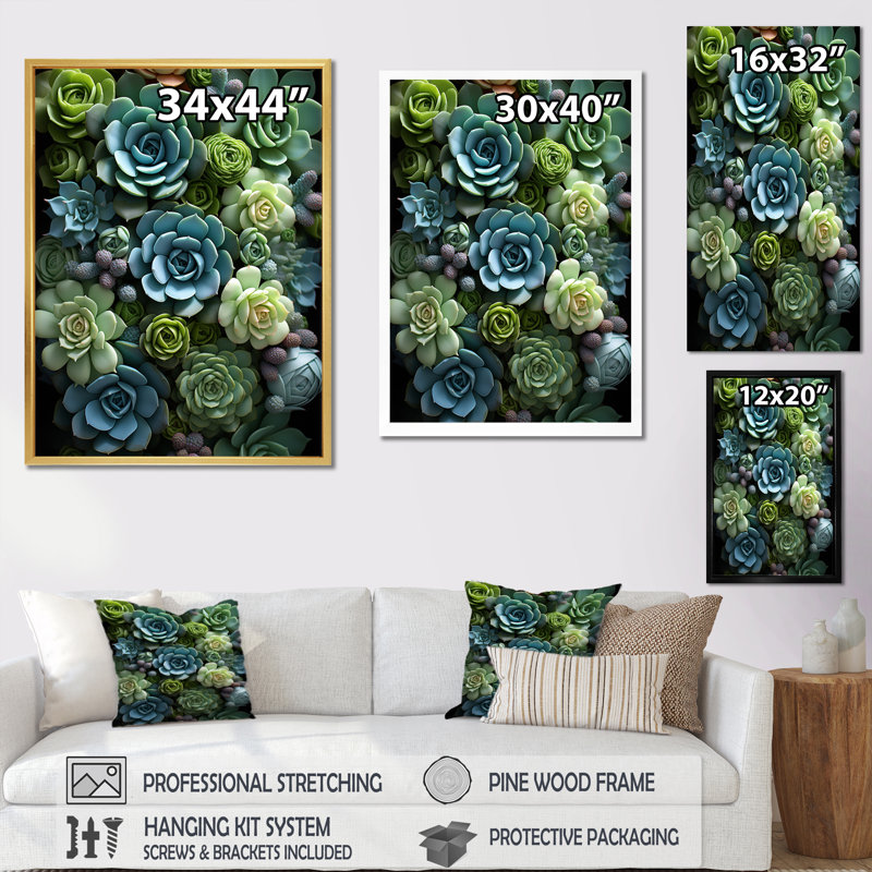 «Jelisaveta Green Succulents Serenity Garden II», reproduction sur toile, H 32 po x l 24 po x P 1 po, Cadre photo blanc