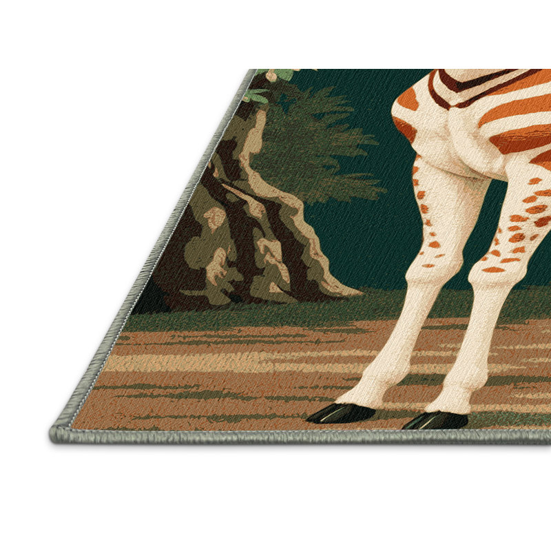 Washable Okapi Wildlife Area Rug, Round 6'