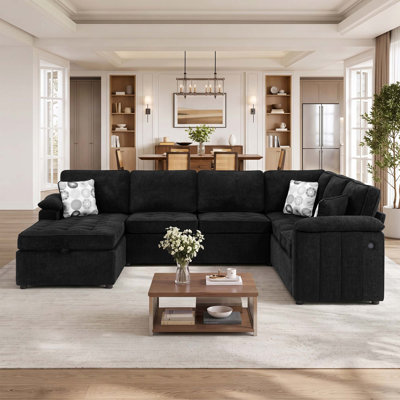 Canapé modulaire moderne en U en chenille de 116,1 po avec méridienne et rangement