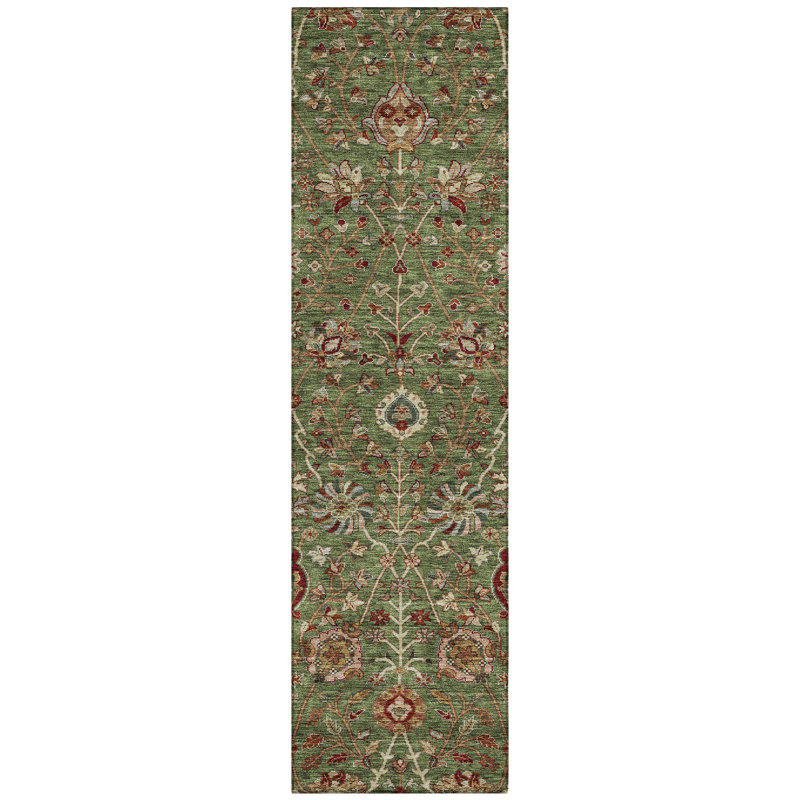 Muse Green Washable Indoor-Outdoor Rug - , 2'3" x 7'6"