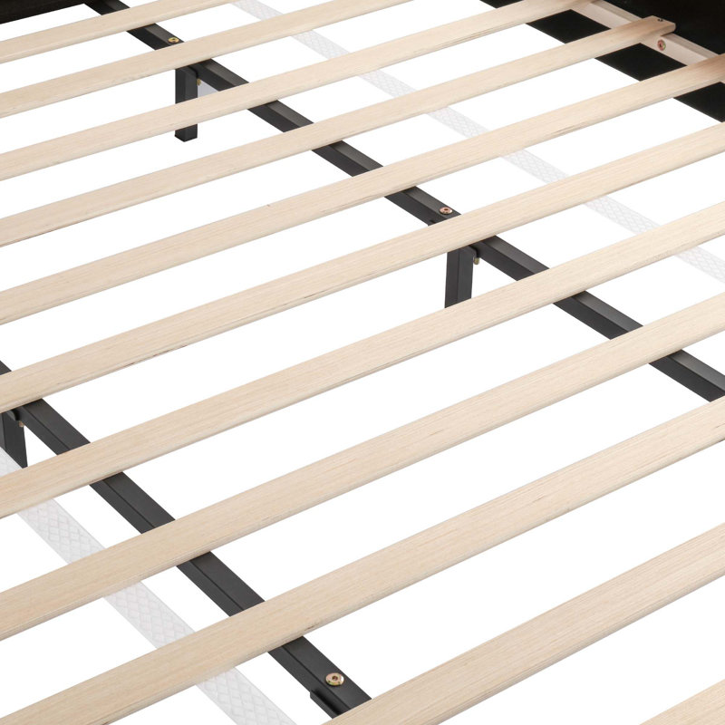 Lit plateforme tapissier avec deux têtes de lit amovibles, tissu Boucle, Très grand