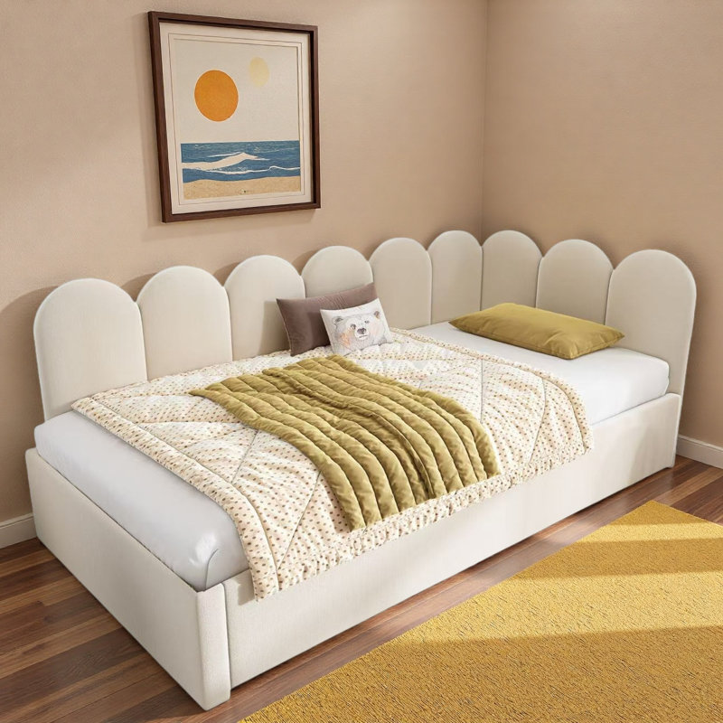 Upholstered Daybed With Adjustable Side Panels And Casters, Beige