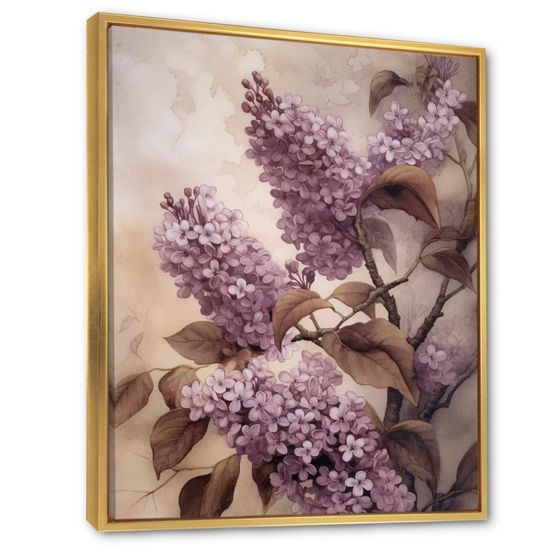 Lilas mauves parfumés III, H 20 po x l 12 po x P 1 po, Toile dorée