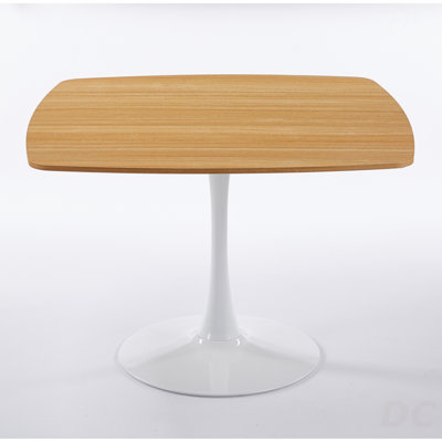 42 Inch Square Tulip Dining Table For 2-6 Person, Modern Mid-Century Kitchen Table With MDF Top & Oak Finish, Small Space Table For Apartment, Bistro, Cafe, Office And Living Room (White & Oak)