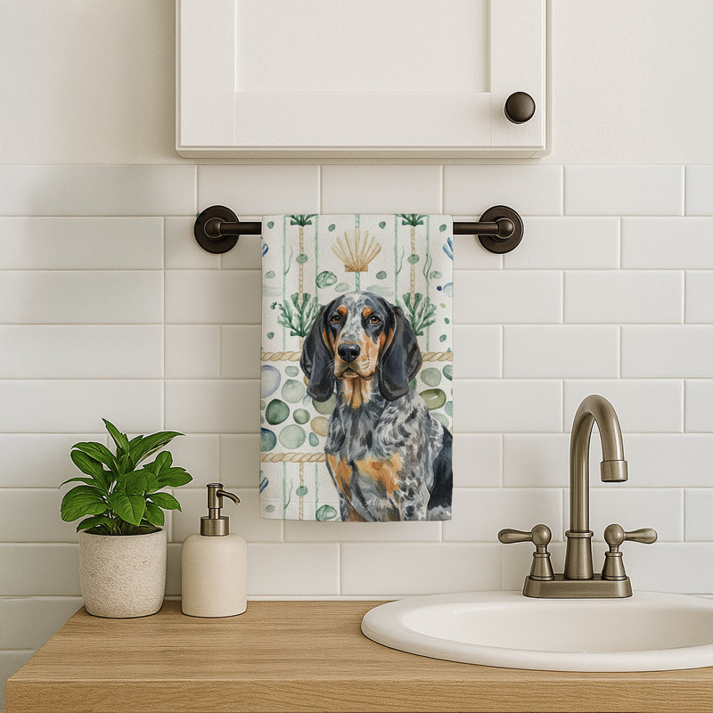 Serviette de cuisine blanche en verre de mer à épagneul tibétain blanc, Bluetick Coonhound