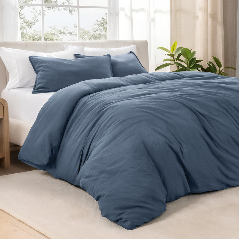 Washed Microfiber Duvet Cover Set, Bering Sea, Queen Duvet Cover + 2 Standard Shams