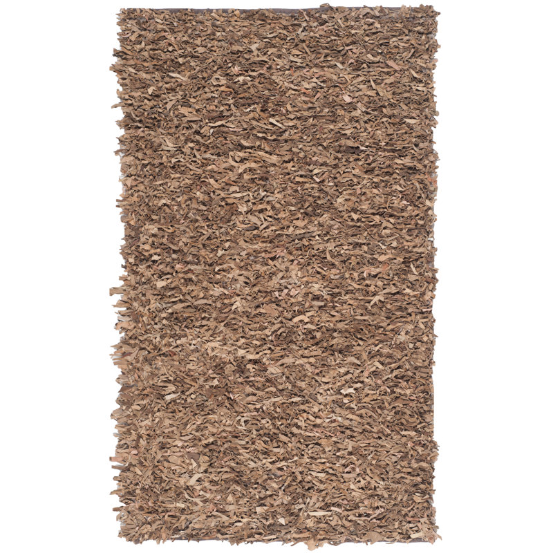 Leather Shag Handwoven Leather Solid Color Rug, Rectangle 6' x 9'