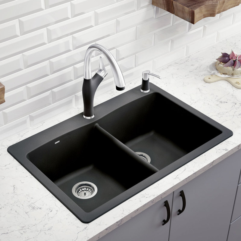 Diamond SILGRANIT 33" L x 22" W Double Bowl Drop-In/Undermount Kitchen Sink, Truffle