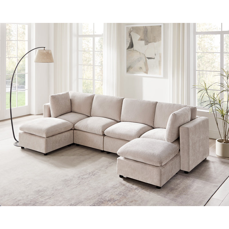 Canapé modulaire rembourré 6 pièces Zariza, Mélange de polyester beige
