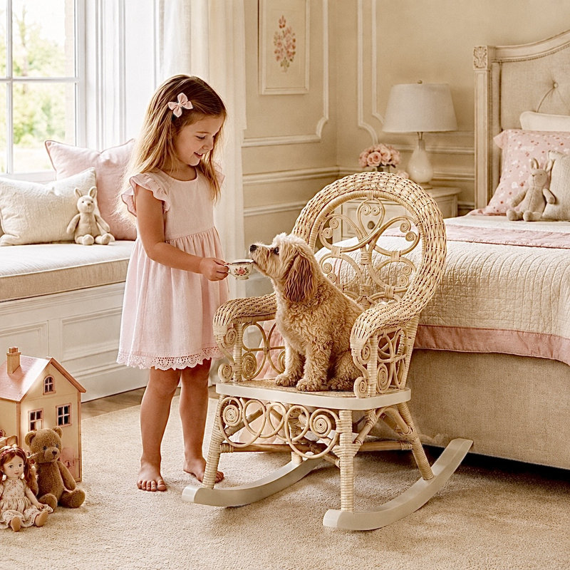 Chaise berçante en osier pour enfant Deas, Blanc délavé